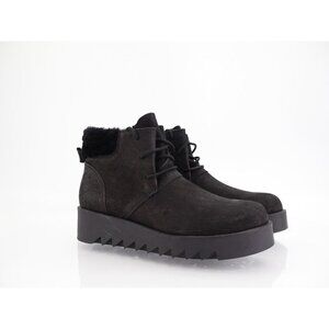 Eileen Fisher Kenille Genuine Shearling Trim Wedge Bootie Sz 7.5 Black Platform